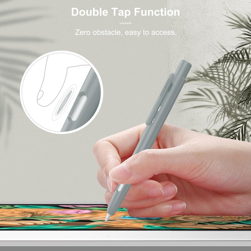 MoKo Holder Case Compatible with Apple Pencil 2nd Generation, Retractable Protective Apple Pencil Cover with Sturdy Clip, Hard PC Apple Pencil Case, Support Double-Tap, Silver Gray - Image 3